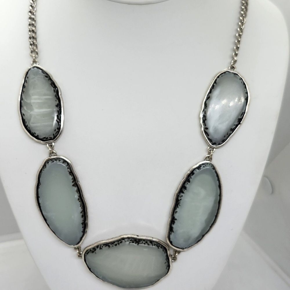 Silver Tone Faux Gray‎ Stone Necklace